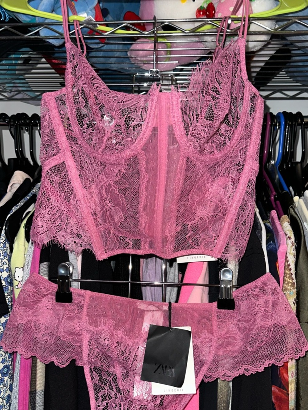 Zara Hot Pink Lace Bralette & Bikini Panty Set